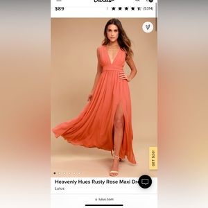Lulus Heavenly Hues Rusty Rose Maxi Dress Size Medium